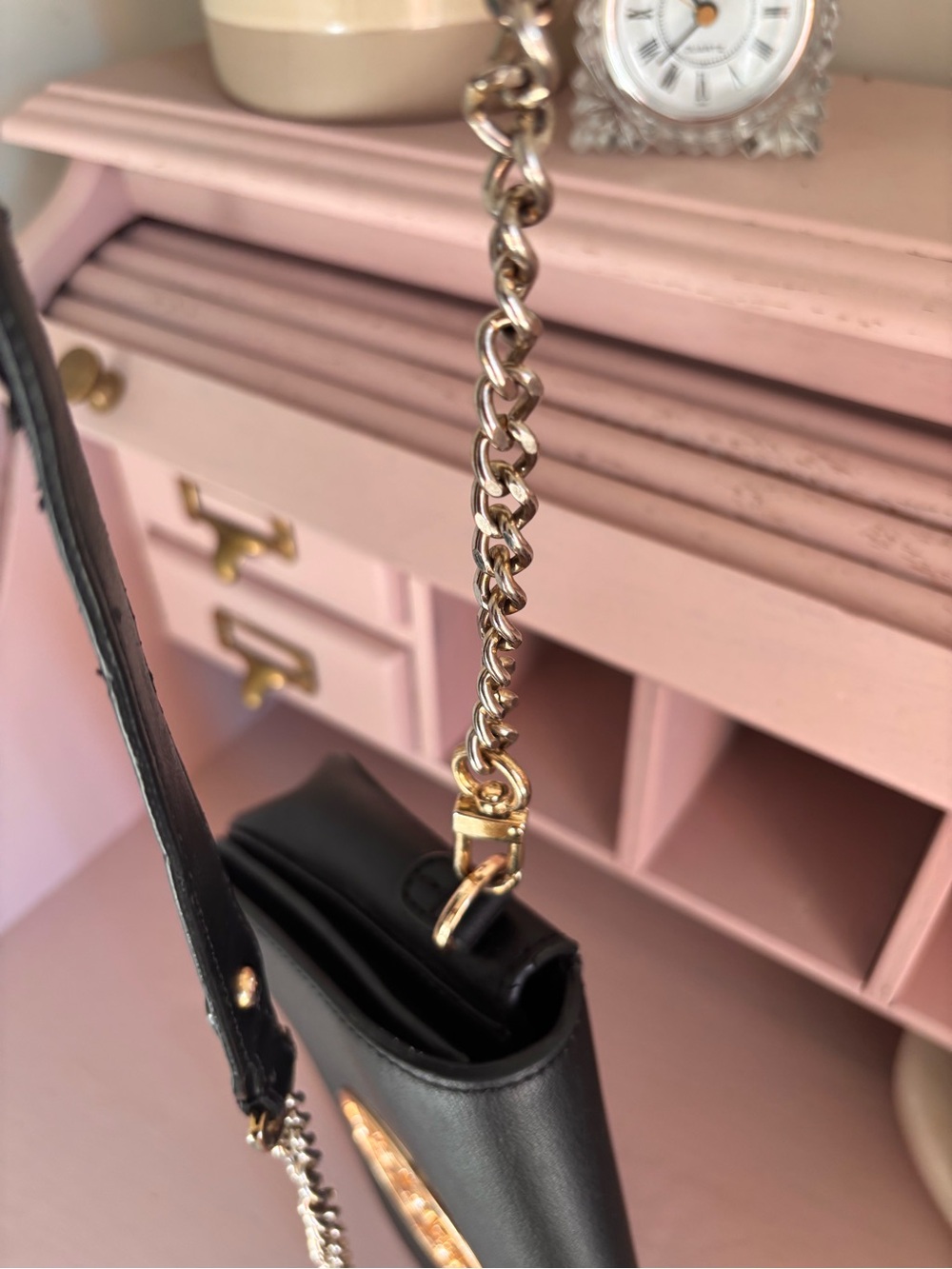 Tory Burch Isabella Clutch- Black Leather Logo Chain Crossbody - Picture 14 of 16
